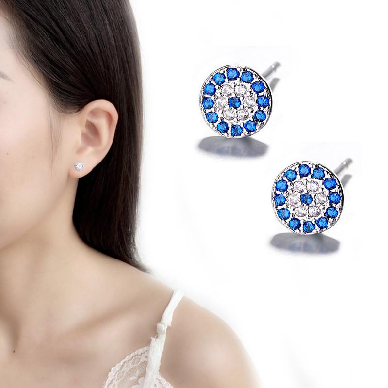 4 Styles Blue Crystals Devil 'S Eye Long Section Chain Geometric Circle Earrings 
