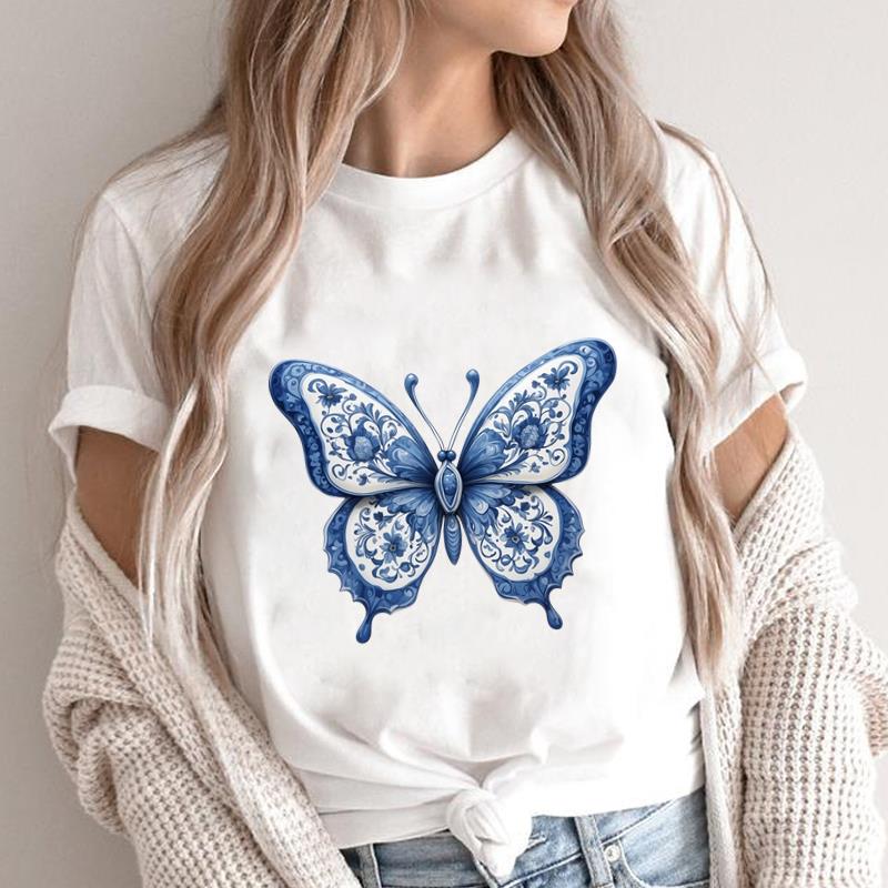 (Asian Size) feather style lovely Print Short Sleeve T-shirts Fashion Female Casual Women's Top T Clothing O-neck Graphic Tee