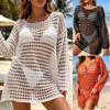 Women's Summer Knit See-through Cover Up, Long Crewneck Sunscreen Beach Dress for European American Ladies