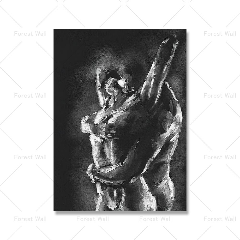 

Nordic Canvas Painting Black and White Nude Couple Sexy Body Women Man Wall Art Poster Print Wall Picture for Room Home Decor 30x45cm No Frame