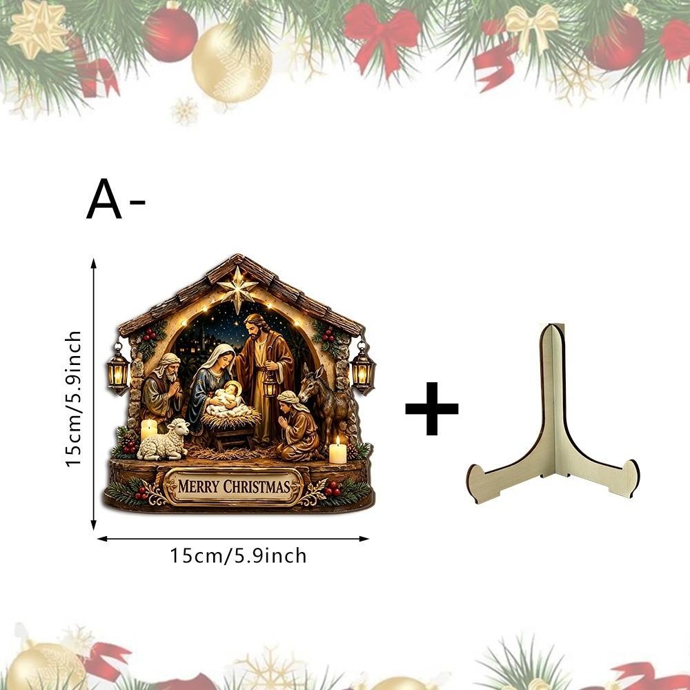 Christian Christmas Nativity Wooden Ornament 2D Flat Nativity Family Wood Plaque Office