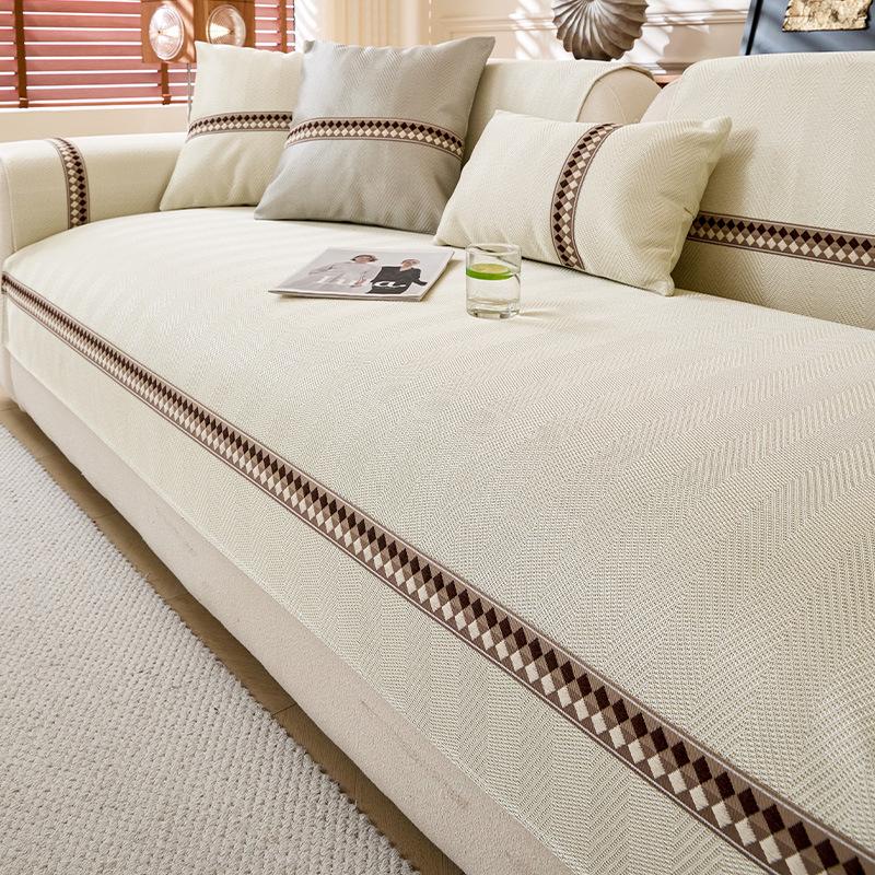 Cool Feeling Ice Silk Sofa Cushion Summer  New Light Luxury High Feeling Summer Sofa Mat Seat Cushion Non-Slip Cover