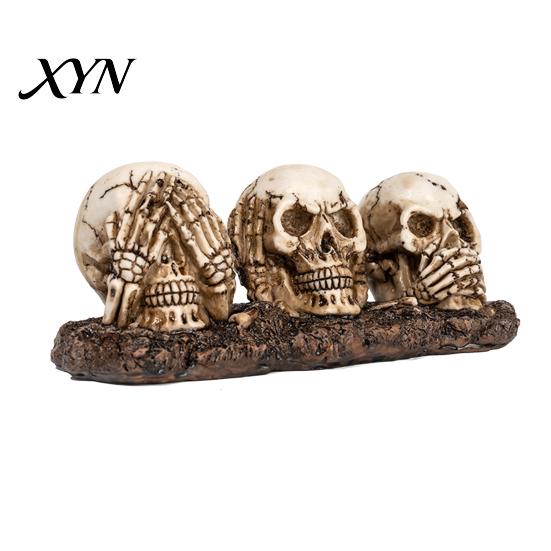 Spooky Skeleton Decor See Hear Speak No Evil Skull Figurine, Halloween Resin Party Prop Statue for Mantel, Table, Gothic Home Figurine