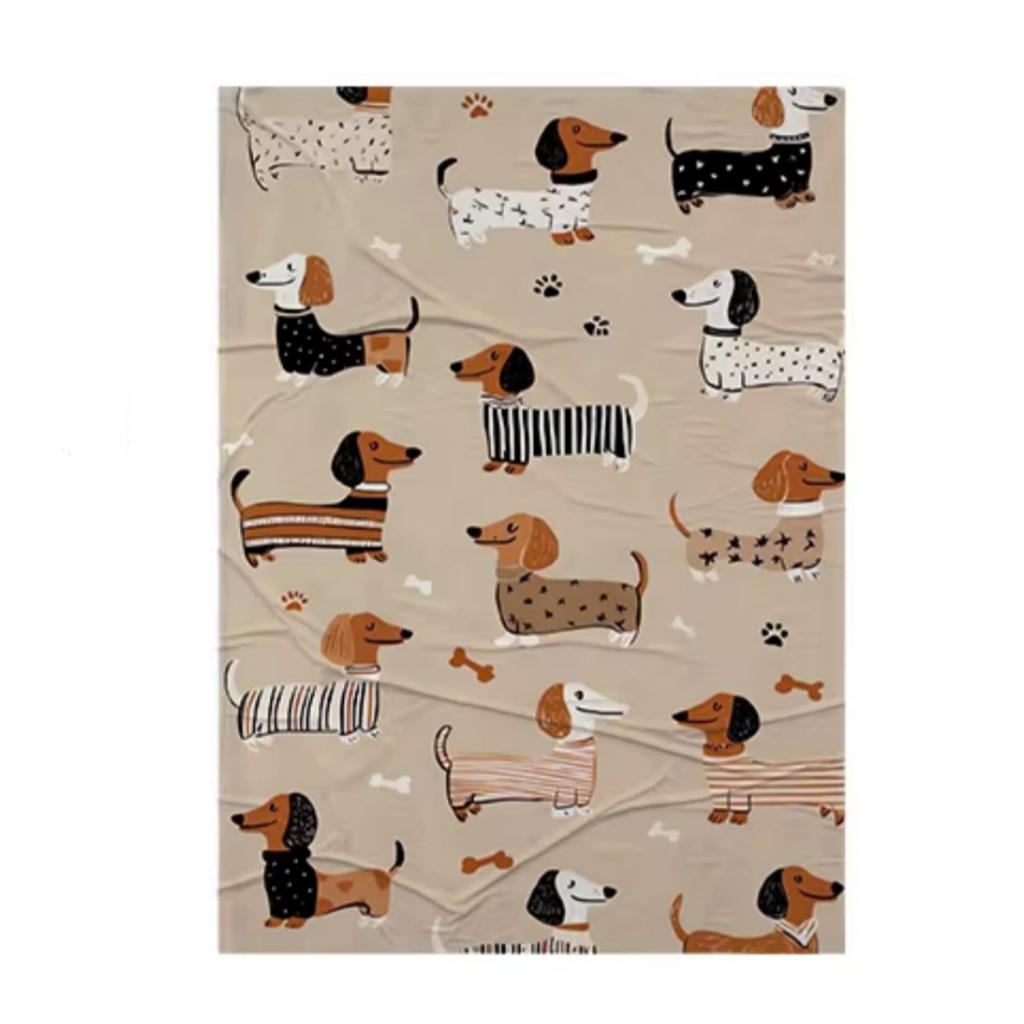 Dachshund Print Flannel Blanket Brown Black White Cozy Dog Pattern For Home Or Travel Year Round Use