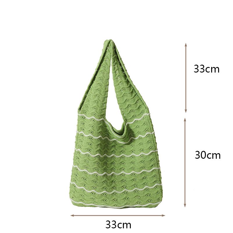 Knitted Large Capacity Stripe Pattern Crochet Tote Bag Beach Vacation Women's Hollow Shopping Shoulder Bags CLE
