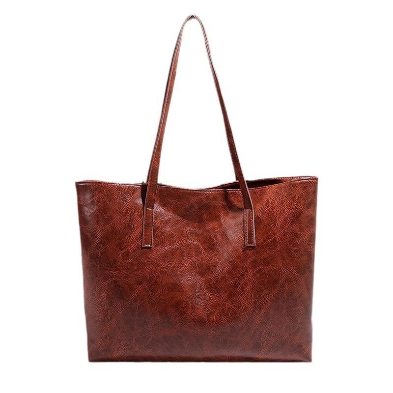 New women's simple large-capacity tote bag retro solid color trendy casual portable shoulder