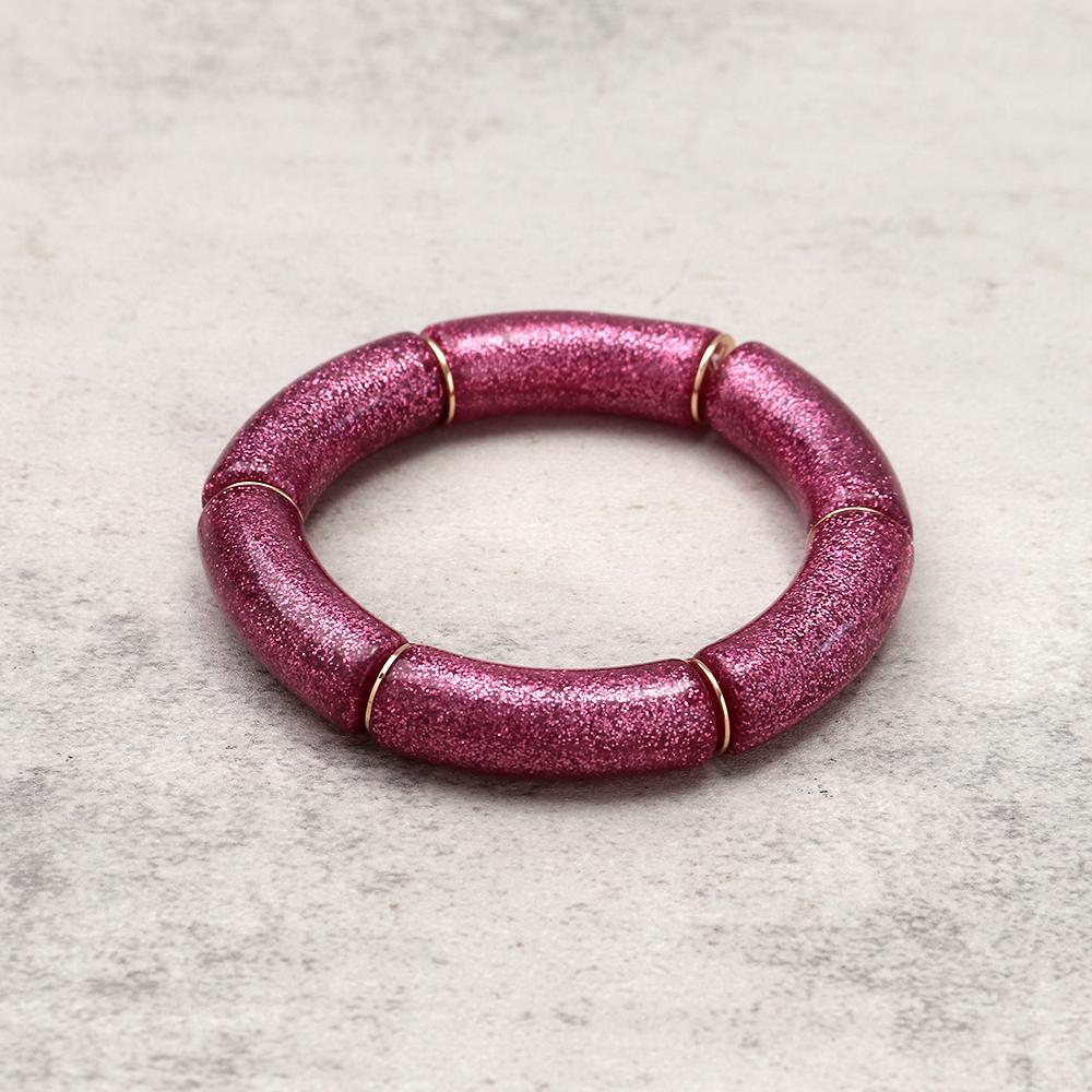 New Fashion Hot Pink Geometric Heart Beads Acrylic Bracelets Necklace for Women Spring Summer Statement Jewelry Accessories Gift
