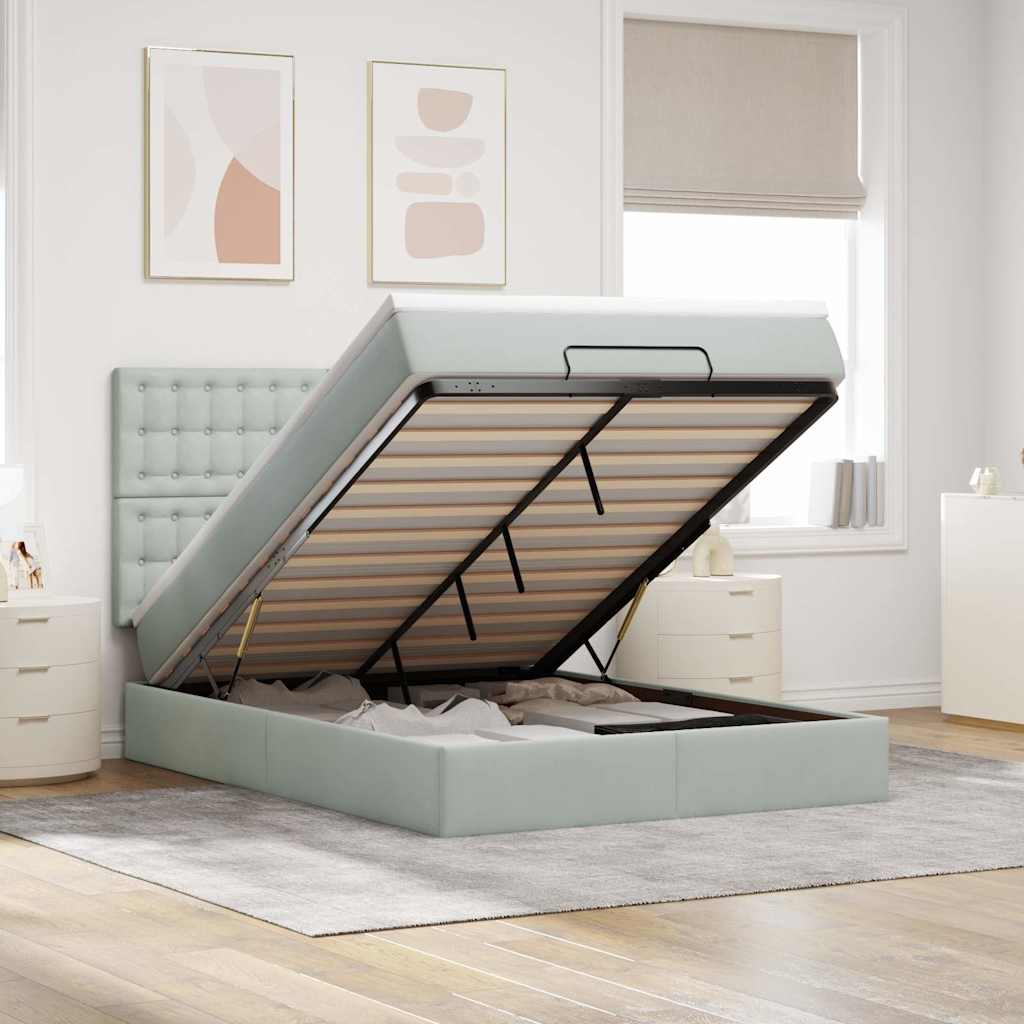 Enjoy Restful Nights with This Ottoman Bed Set Including Mattress and LED Lights Light Gray 140 X 200 Cm Velvet Fabric