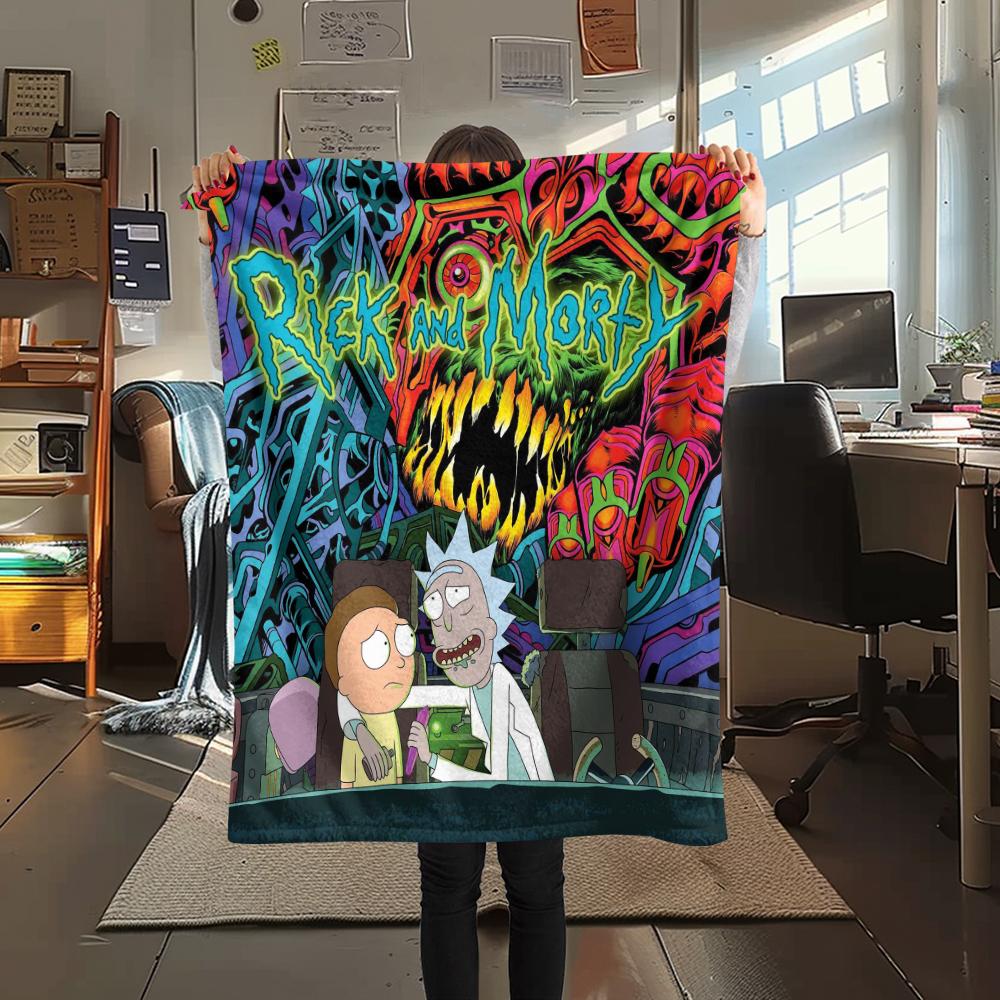 1 Stück Rick und Morty Print Flanelldecke, Hohe Qualität, Bequem für alle Jahreszeiten, Heimdekoration, Wärme und Komfort, Perfekt für Geschenke