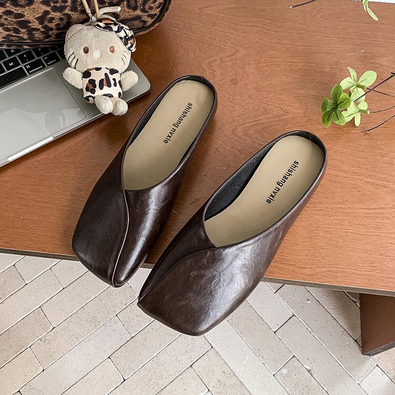 One Pedal Bag Head and Half Slippers, Wearing Women's Summer New Light Mouth Comfortable Versatile Soft Flat Shoes