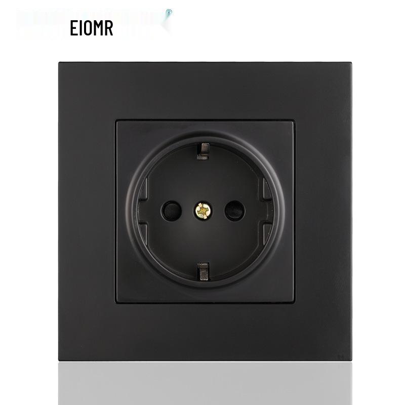 Black 16A German Standard Socket Panel with Double USB + Type C, Concealed European Installation