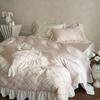 Princess Style Lace Ruffles Bow Bedding Set Lyocell Soft Silky Cool Feeling Duvet Cover Bed Sheet/Fitted Sheet Pillowcases 4Pcs