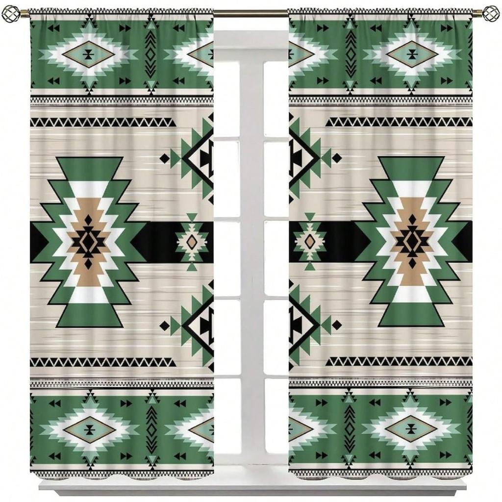 Western  Blackout Curtains, Boho Geometric Southwestern  Abstract  Window Drapes, For Living Room Bedroom 2 Panels
