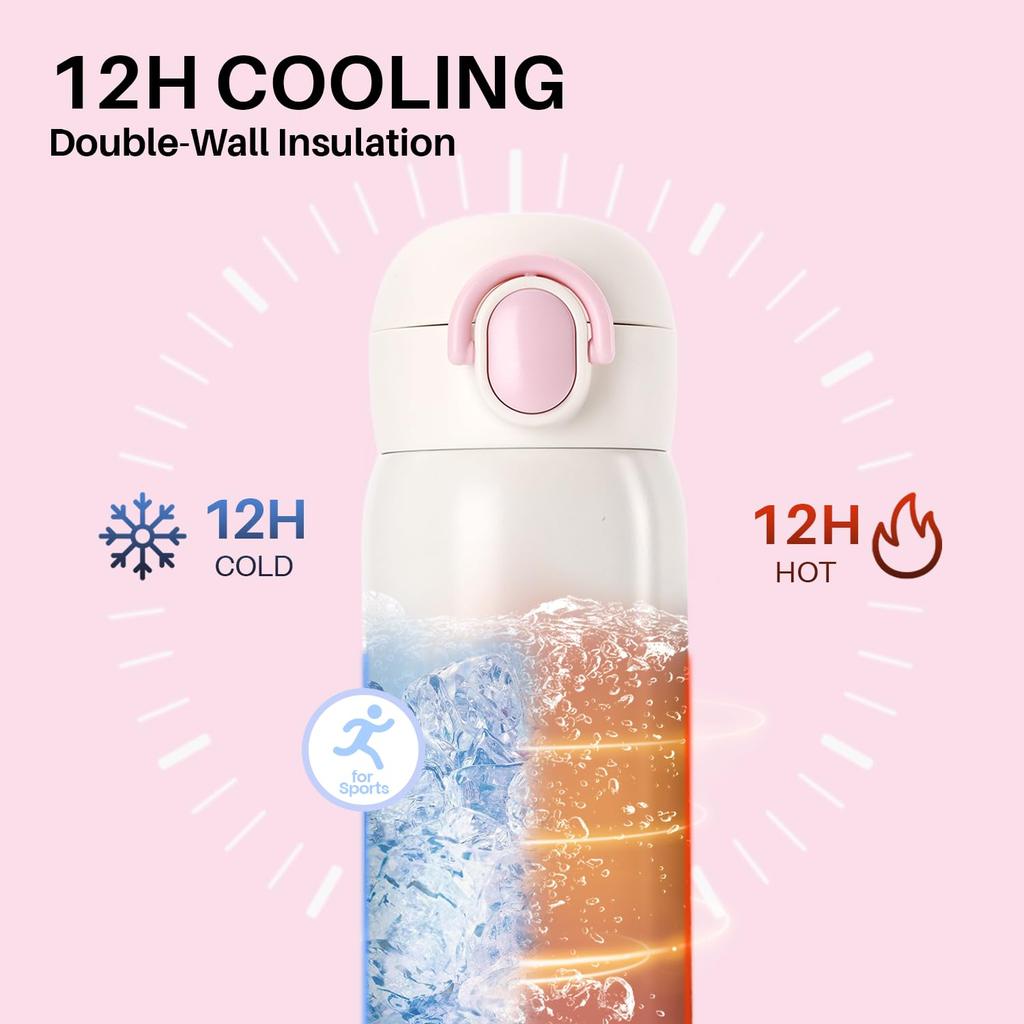 SANTECO Vacuum Insulated Portable with Direct Stainless Steel Keeps Drinks Hot or Cold for 12 Hours Mug, 480ml, Straw, Drinking, 2-Way, Lightweight,