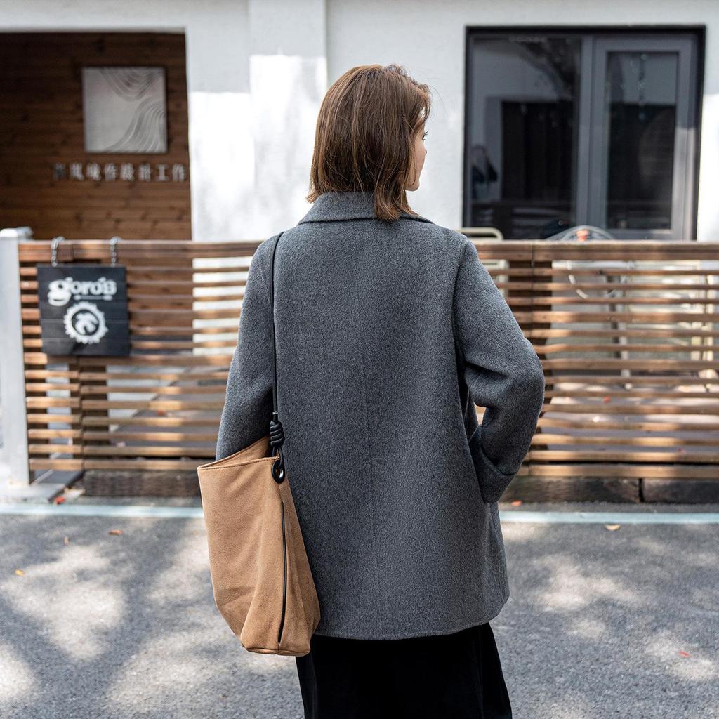 Gray Double-Sided Cashmere Coat - Korean Style Mid-Length Outerwear for Autumn/Winter