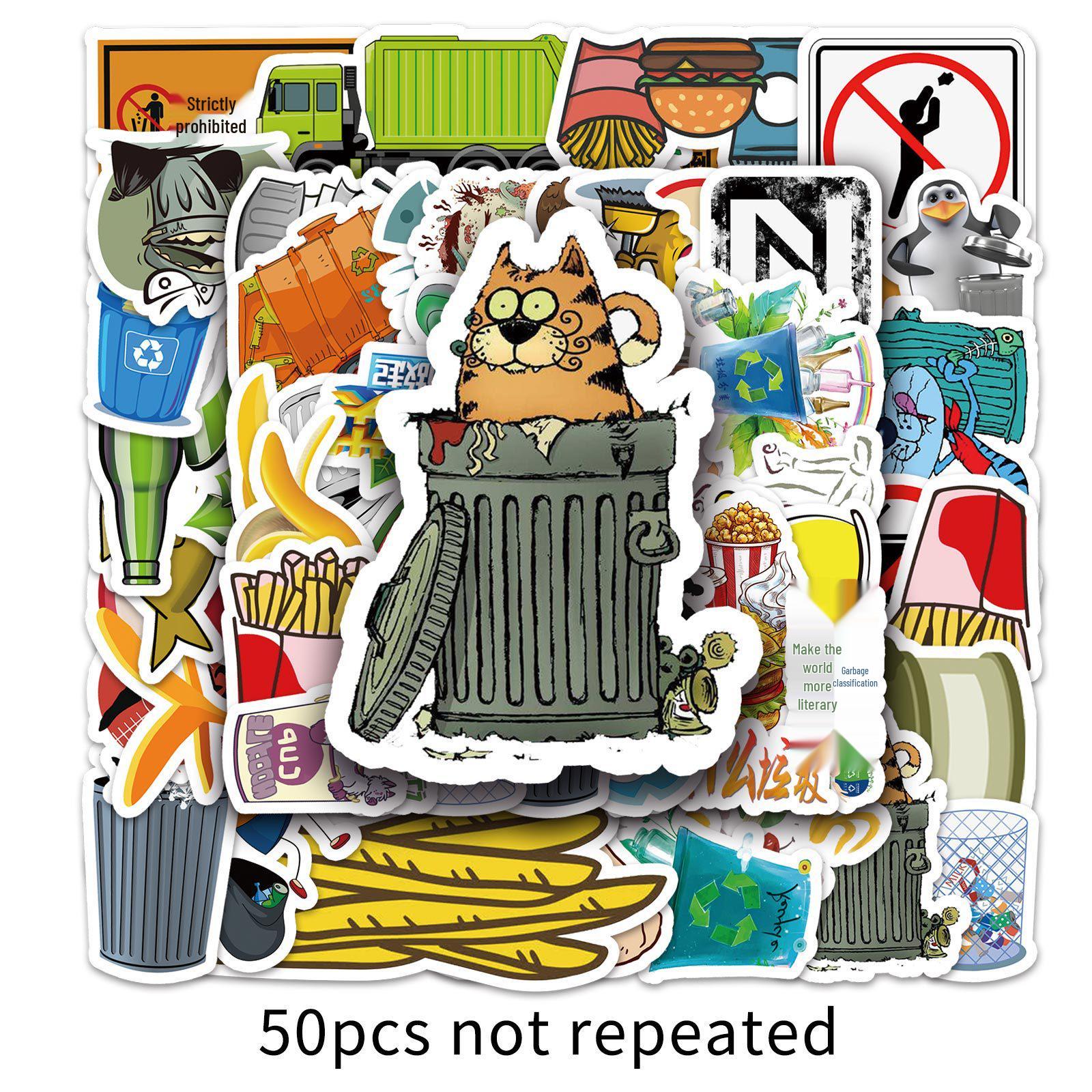 50 Eco-Friendly Cartoon Stickers for Trash Sorting & Waterproof Decoration