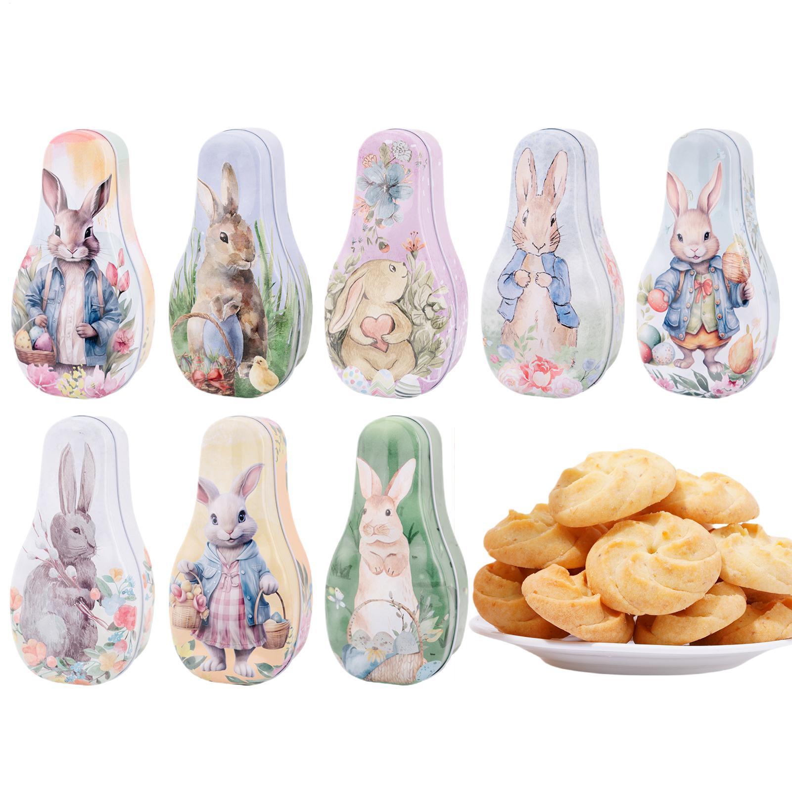 8pcs Easter Bunny Tin Box Biscuits Box Easter Bunny Cookie Tin Box Metal Holiday Treat Containers Easter Decoration CN