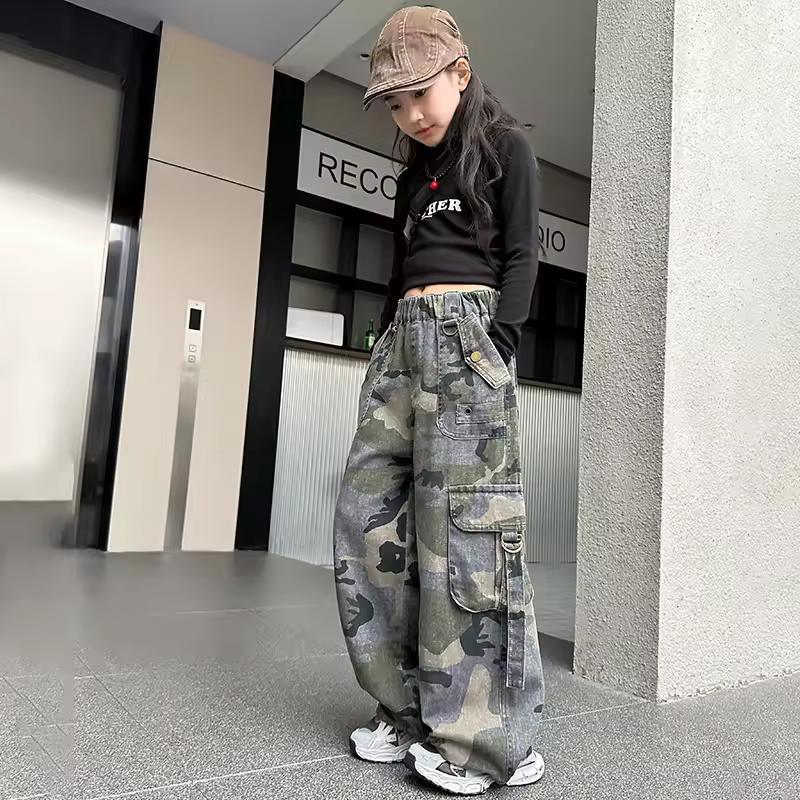 Pantalones Cargo Tácticos de Camuflaje para Caza de Primavera y Otoño para Niño Niña Pantalones de Chándal Unisex para Niños Sueltos Casuales de Calle