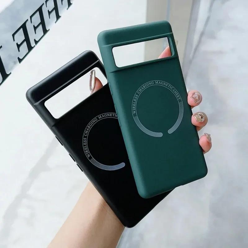 Magnetic Liquid Silicone Phone Case For Google Pixel 9 Pro XL 8 8A 7A Pro 6A 5A Matte Shockproof Cover For Google Pixel 8 7 Pro