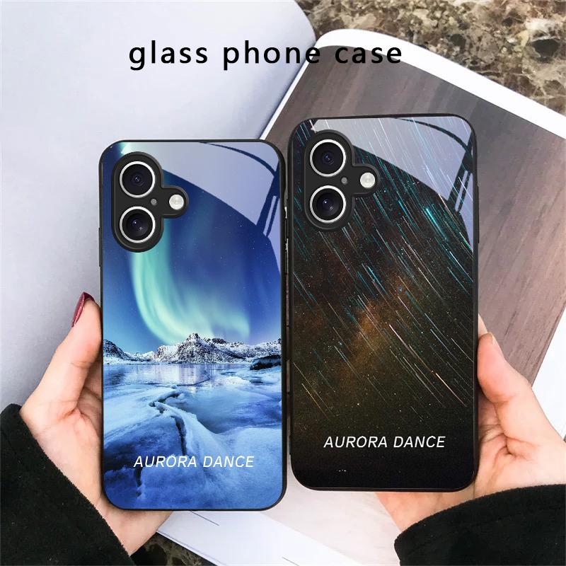 Lake Aurora Ice Surface For iPhone 17 Air 16 E 15 Plus 14 Pro Max 13 12 Mini 11 5 6 7 8 Plus XR XS Max SE Black Glass Phone Case