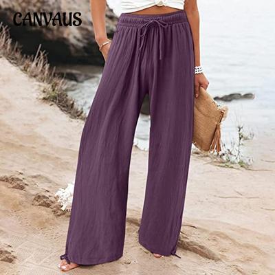 Pantaloni de dama de primavara si vara din bumbac in Pantaloni de plaja cu picioare late Pantaloni casual