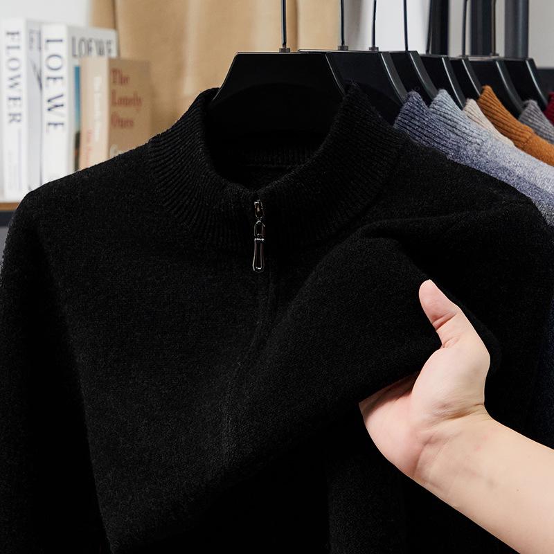 Męski gruby wełniany sweter rozpinany, kołnierz stojący, 520g, gruba gładka tkanina, casualowa ciepła odzież wierzchnia na zimę.