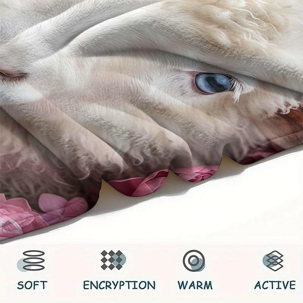 1Pc Rosebushanimals Print Flannel Blanket, High quality Comfortable for All Seasons, Home Decor, Warmth and Comfort, Perfect for Christmas Gifts