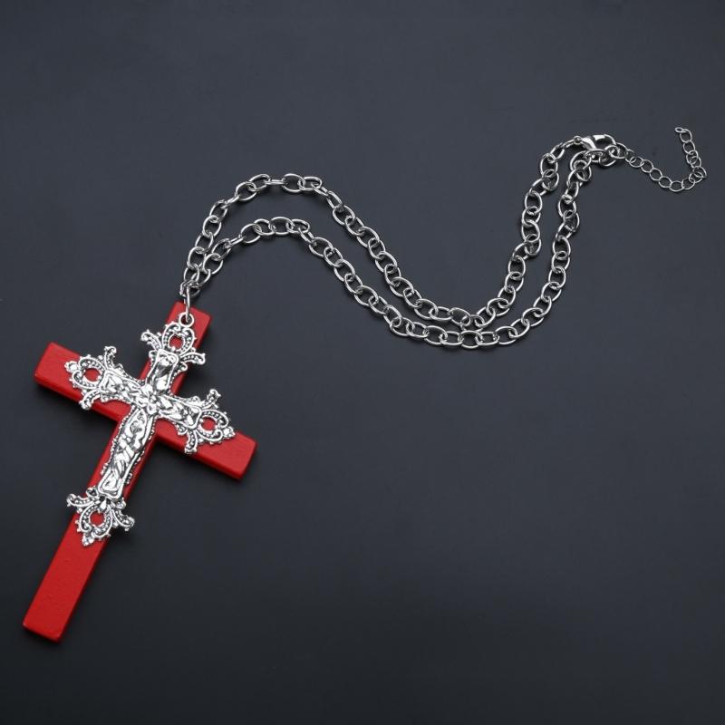 Модне дерев'яне хрестоподібне підвісне намисто Панк Готичний Комір Чокер Довгий ланцюжок на шию Прикраси Y2K для жінок Чоловіків