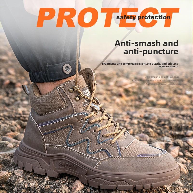 Steel Toe Safety Boots Steel Toe Soft Soled Safety Winter Warm Men's Sneakers Puncture Proof Wear-resistant Work Shoes for Men