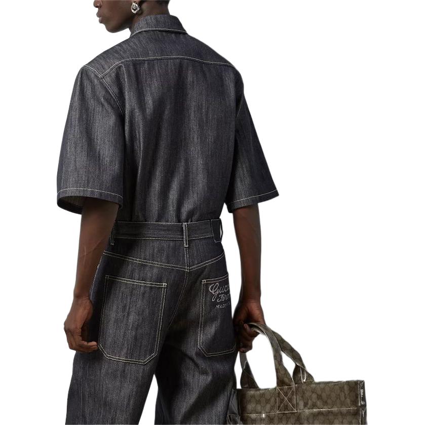 GUCCI Denim Shirt With Jacquard Detail Shirt Men's Dark Blue 782396-XDCWP-4759