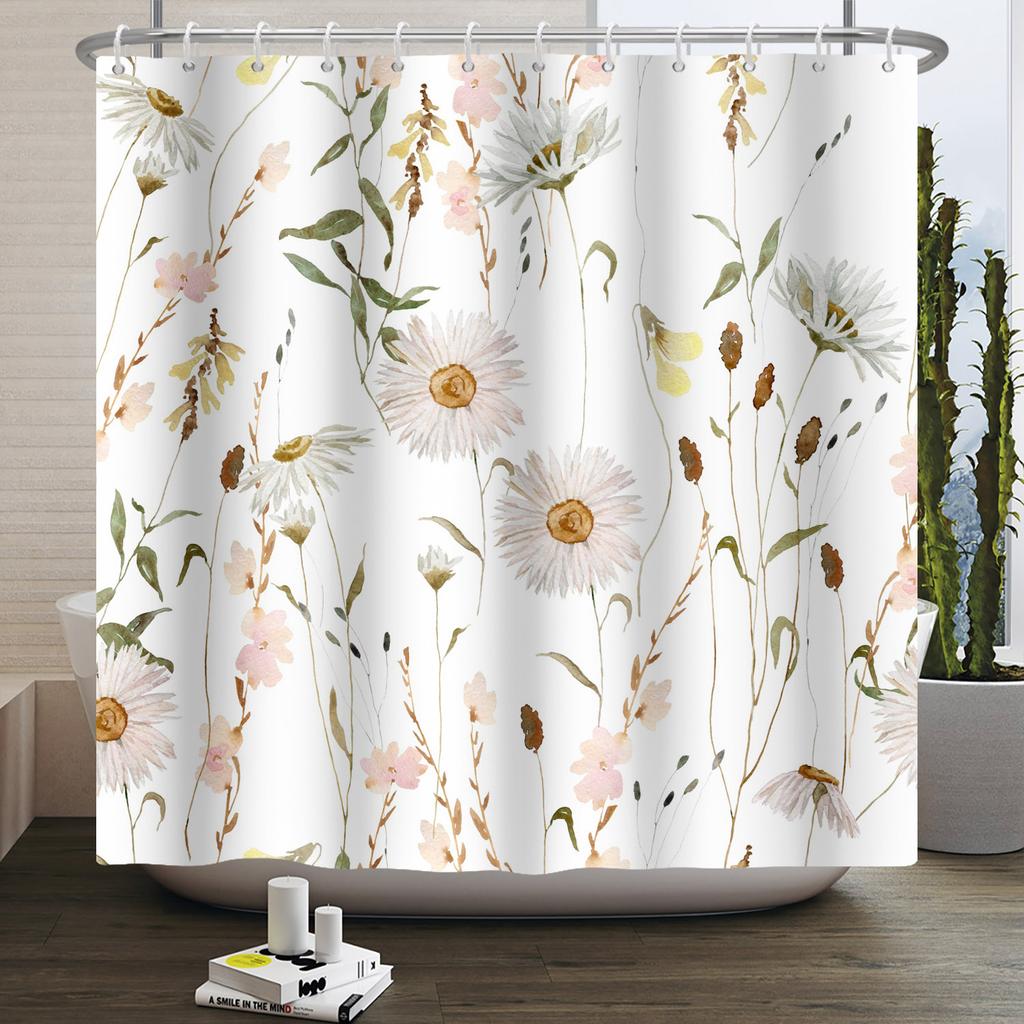 Bathroom Curtain with Fabric 180x180 Colorful Floral Spring Blossom Tree Boho Bathtub Waterproof Shower Curtains With Hooks