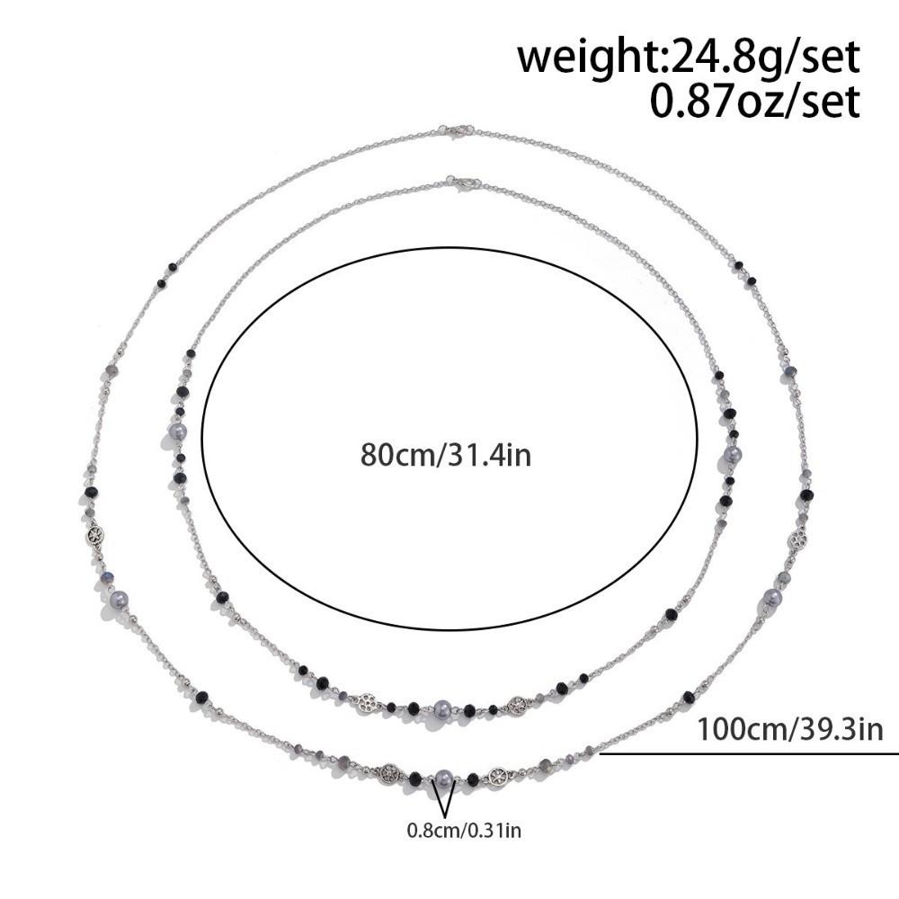 2Pcs/Set Pearl Design Long Chain Necklace Double Layers Layered Necklace  Personalized Trend