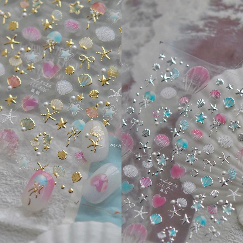 Shell Light Starfish Shell Nail Stickers Cute Starfish Decorative Stickers For Nails DIY 3D Self Adhesive Manicure Decals