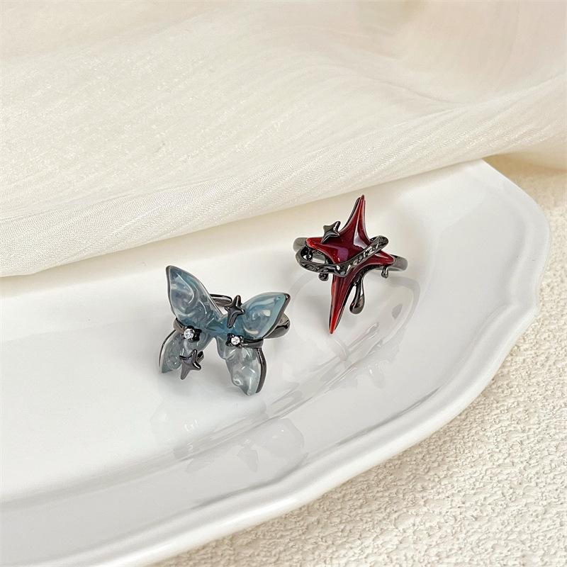 Dark Tetragonal Star Open Ring Butterfly Index Finger Ring Niche Design Temperament Cold Wind Ring Woman