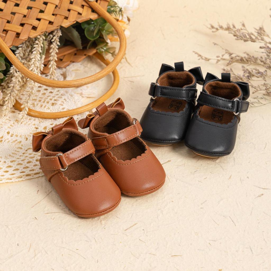 Baby Girl Bowknot Princess Shoes: PU Leather, Soft Sole, Non-Slip - Ideal for 0-1 Year Olds
