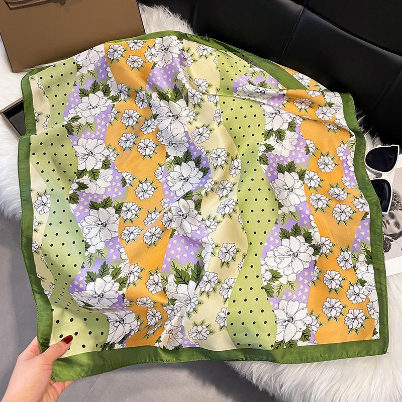 Summer High-End Simulation Silk Square Scarf Femininity Versatile Sunscreen Large Shawl Silk Scarf Variety