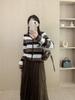 Versatile 2025 Autumn Women's V-Neck Color Block Knit Cardigan with Cashmere