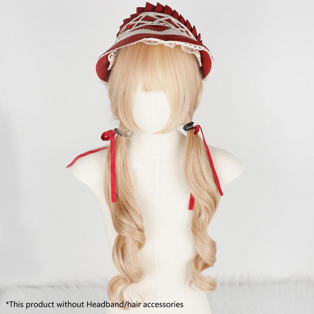 Synthetic Cute Lolita Wig Bunches Golden Brown Blonde Hair Wigs with Bangs Female Natural Wavy Long Hair Anime Cosplay