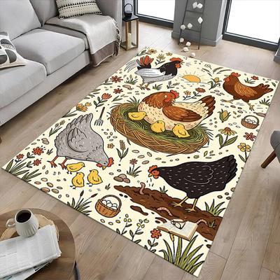 1PC Farm Chickens Non-Slip Floor Carpet, Office, Family, Bedroom, Studio - Large Area Rug, Vibrant Colors, Longlasting Material-X445