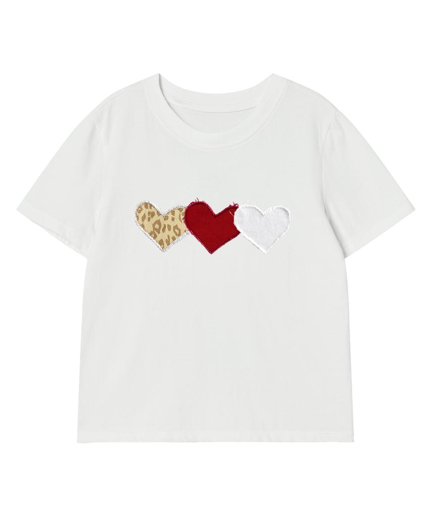 Loginaenloji Leopard Point Heart Patch Cotton T-Shirt White