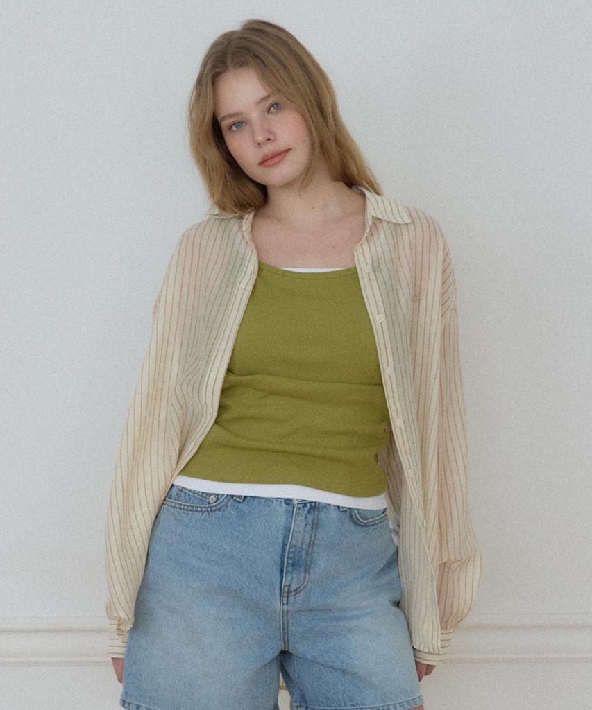 OURHOPE Airy Sheer Stripe Shirt - Butter