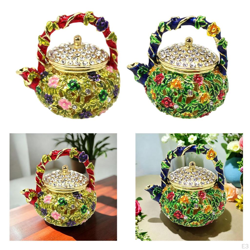 Creative Trinket Jewelry Box Enameled Teapot Necklace Rings Holder Collectible Storage Jar