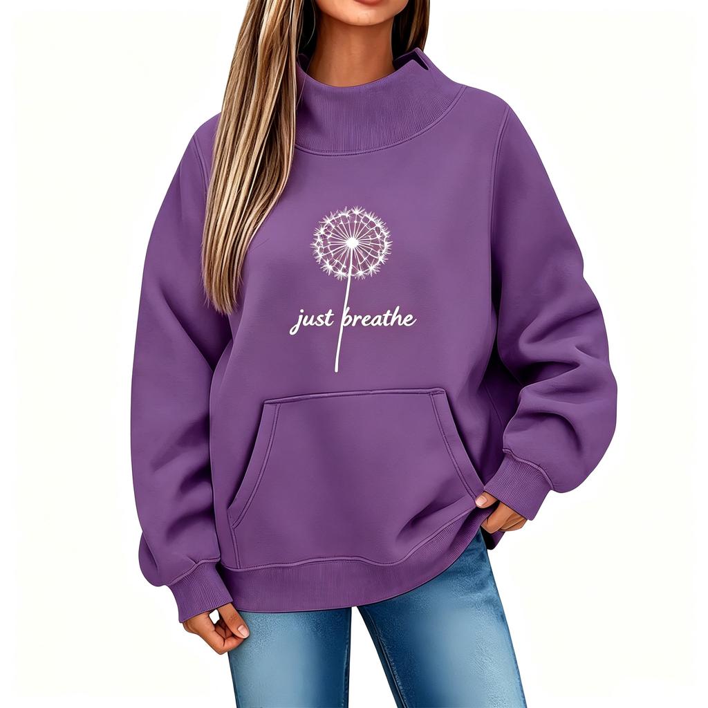 Wind dandelion just breathing alphabet print semi turtleneck sweater loose long sleeves