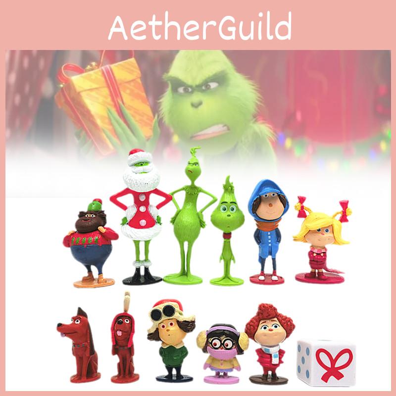 12 Entzückende Grinch-Figuren Weihnachten Thema Grüne Fellcharaktere Sammlerdeko
