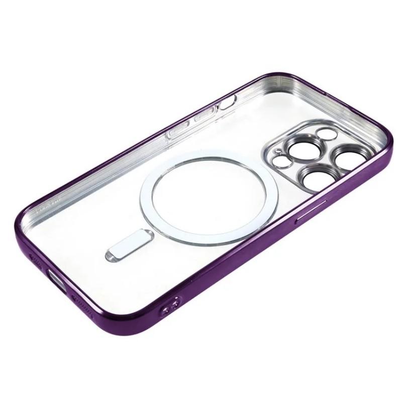For iPhone 15 Pro Max Magnetic Case WANLONFENG Electroplated TPU Cover with Lens Film+2Pcs Tempered Glass