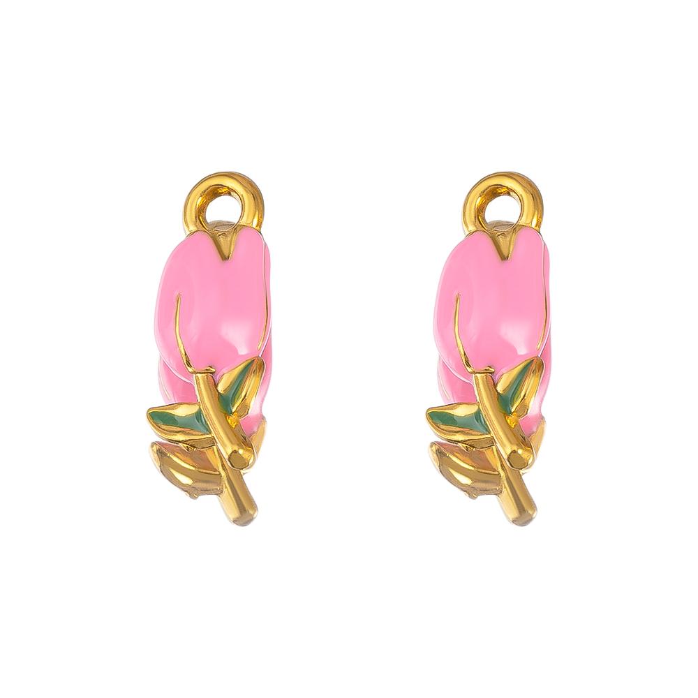 2pcs Stainless Steel Charms Retro Pink Enamel Rose Flower Heart Necklace Charm for DIY Earring Jewelry Making Pendant Supplies
