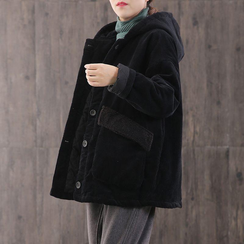 Corduroy Padded Jacket, Women's Padded Jacket with Hat, Autumn and Winter Models, Thick Padded Jacket, Plus Size Women's Padded Jacket