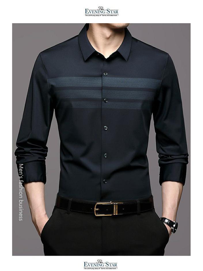 Romon Herren Maulbeerseide Langarm Nahtloses Knitterfreies Business Casual Hemd