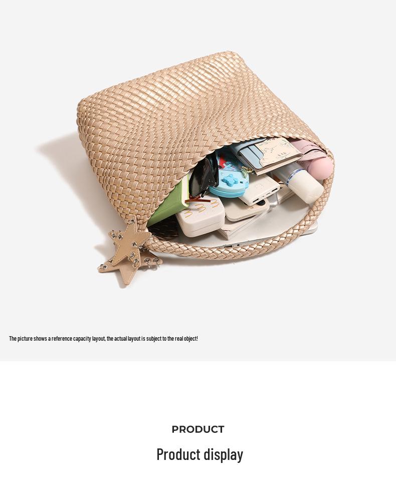 2026 Fashionable Woven Women's Bucket Bag, High-End Shoulder & Underarm Handbag