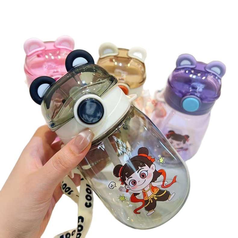Water bottle New student kettle Children's straw cup Hand rope Outdoor sports water bottle Female student cartoon water cup